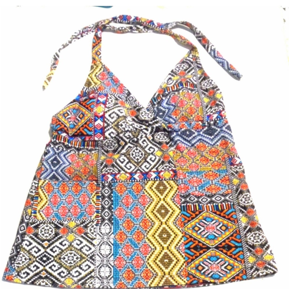 Multicolor Patchwork Halter swim Top no bottoms